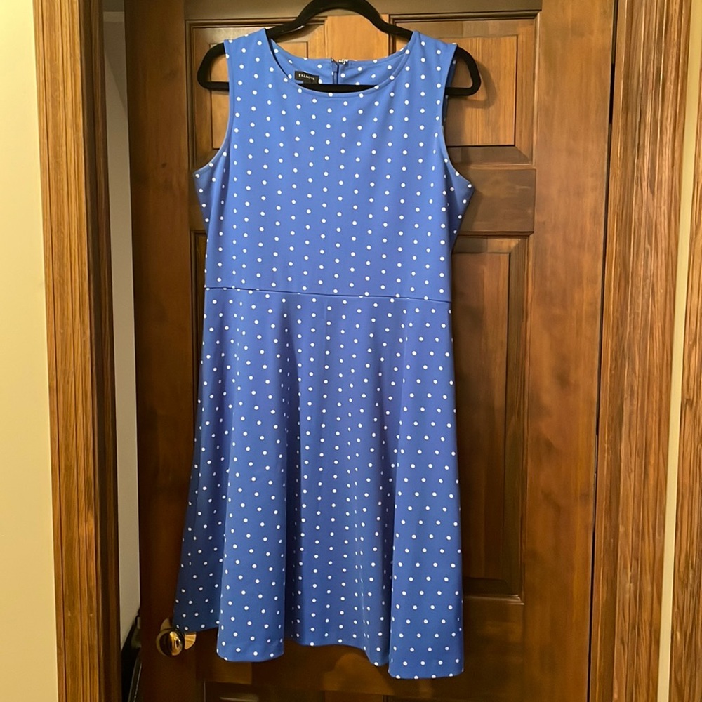 Blue polka dot cotton knit dress.